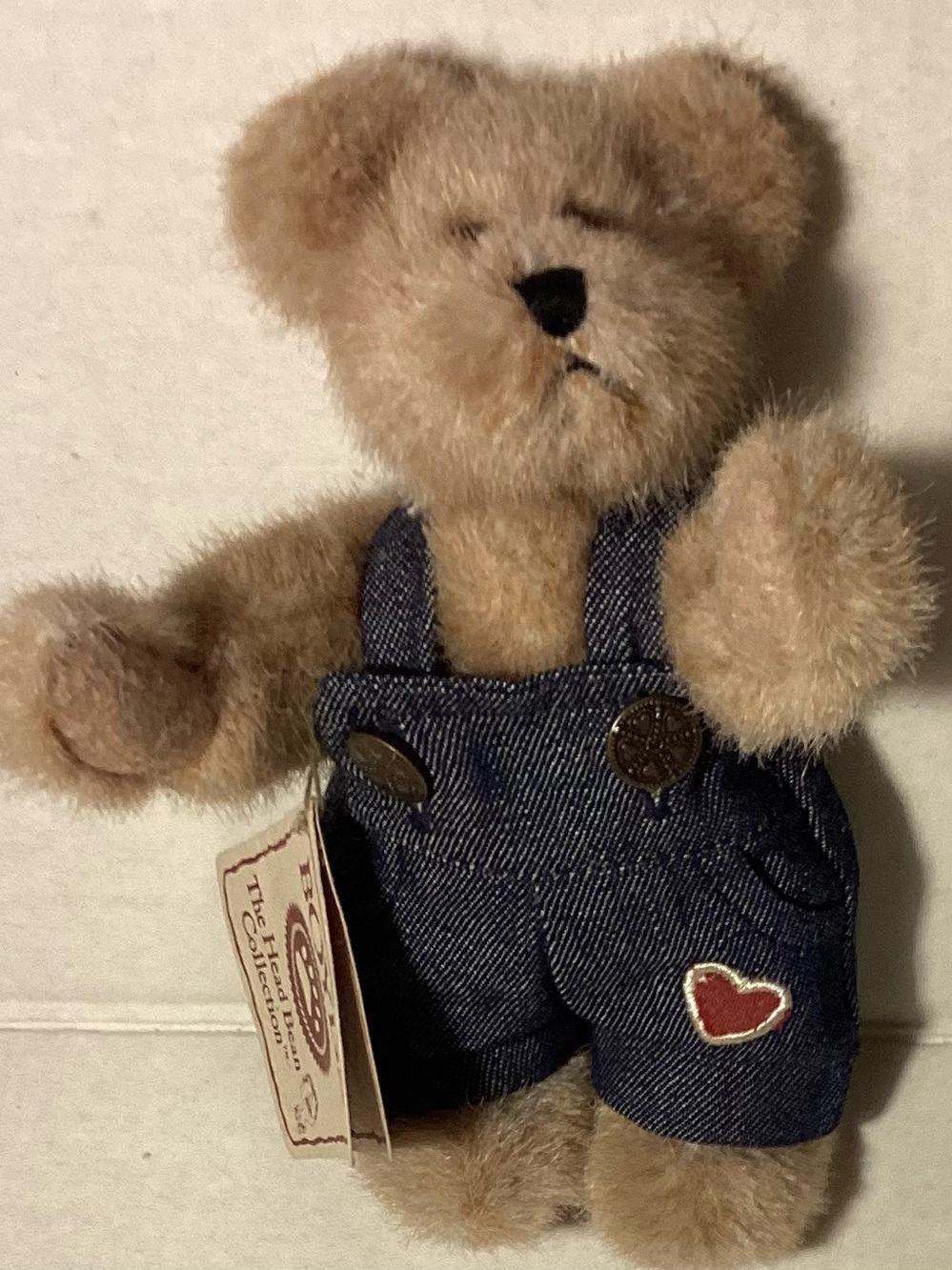 Boyd’s 6” Bear head bean Jimmy T Bear Denim Overalls with Heart patch - Picture 5 of 8